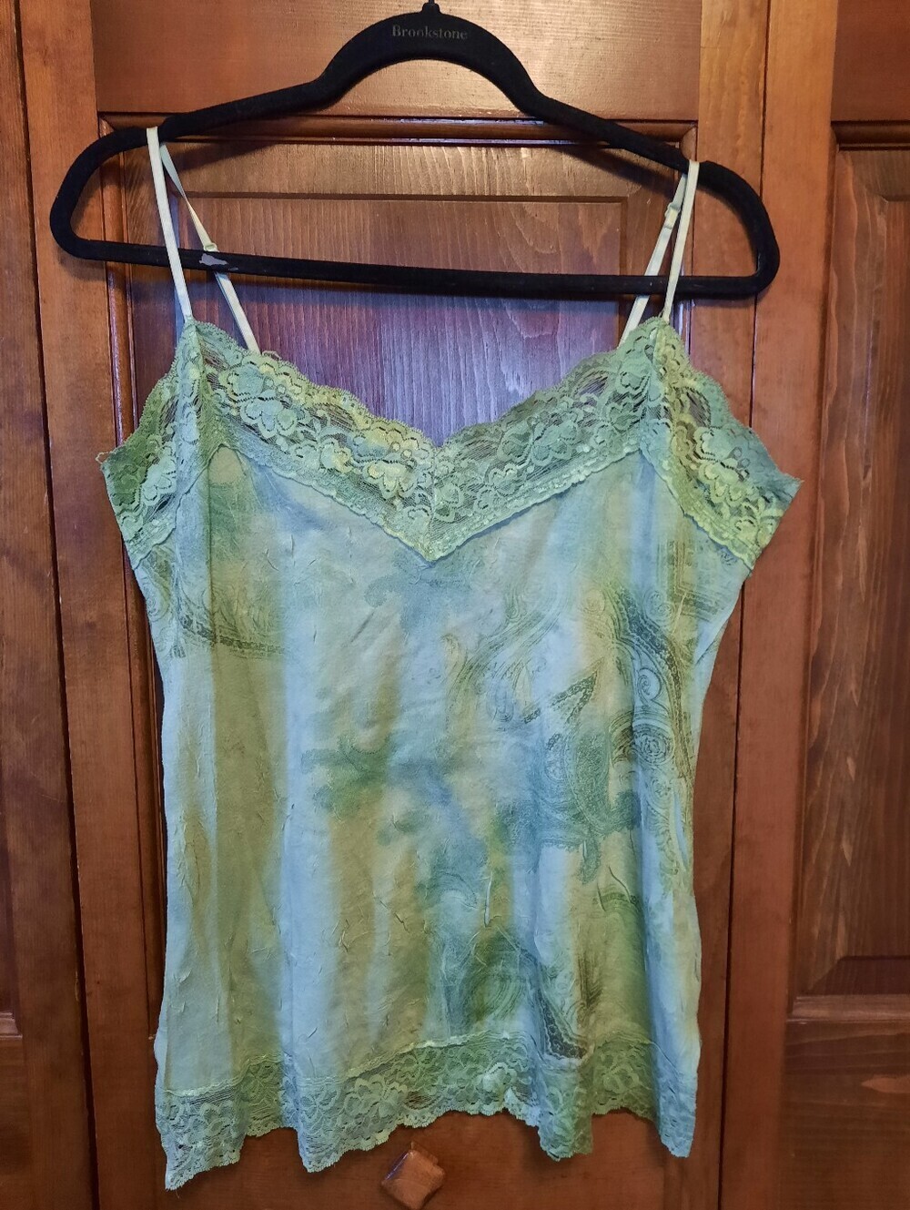 Vintage Y2K Xhilaration Brat Green Crinkle Lace Trim Cami Tank Top Size XL